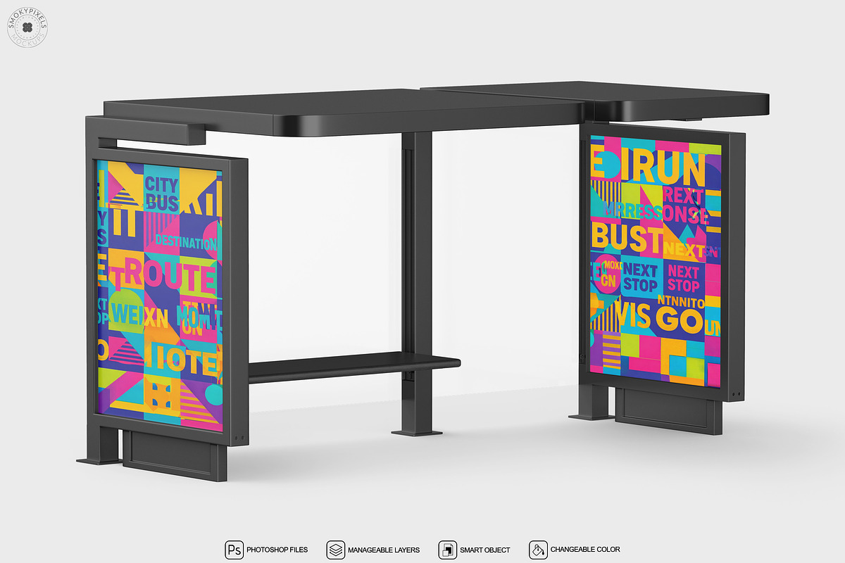 Bus Stop Shelter Advertising Mockup, an Advertising Mockup by SmokyPixels (Photo 2 of 5)
