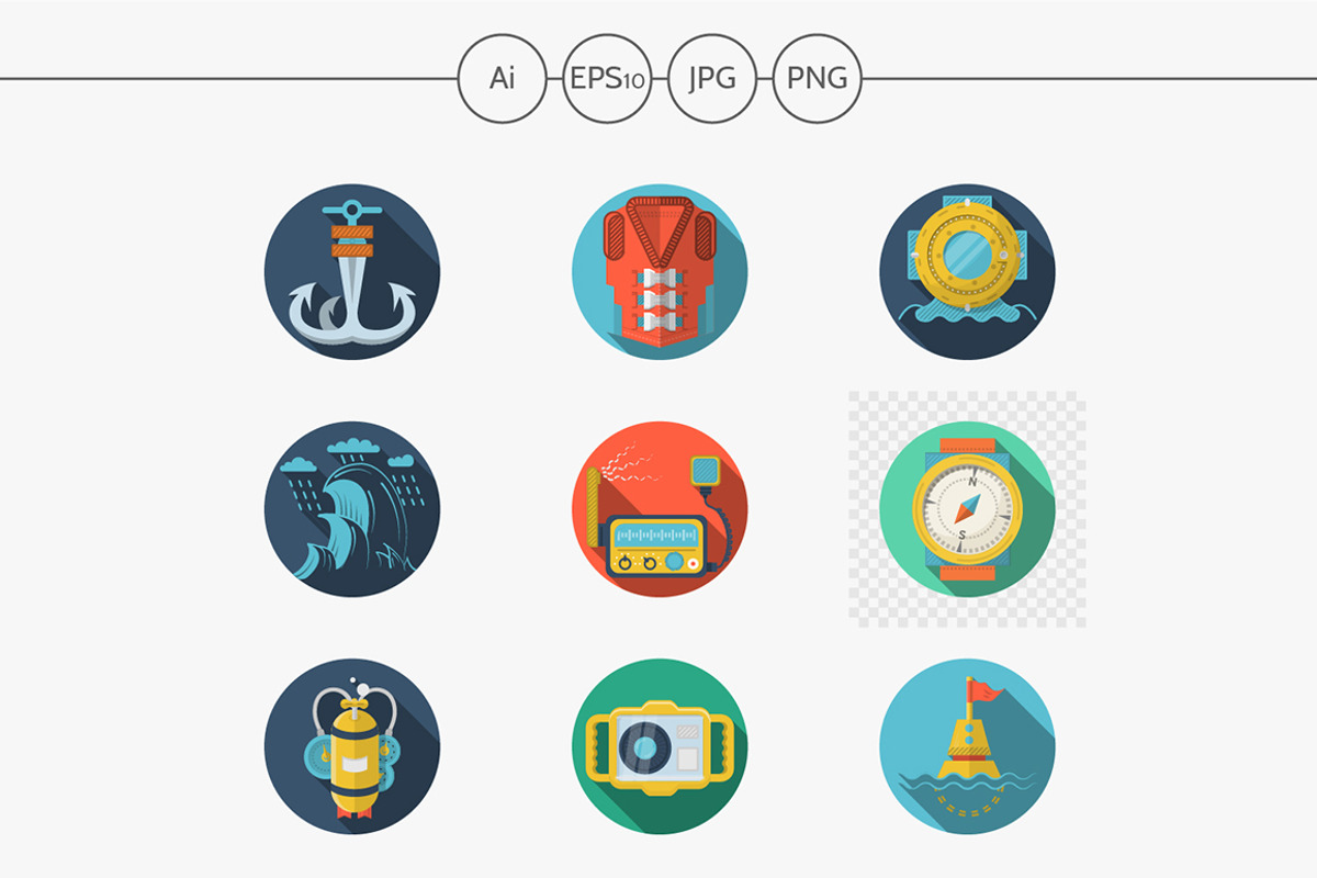 Colored flat vector icons for diving, an Icon by YershovOleksandr