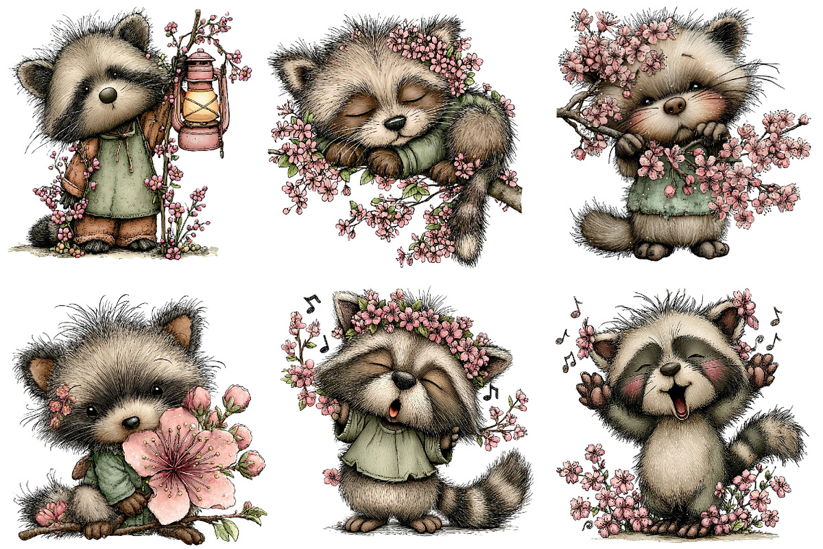Whimsical Spring Raccoon Clipart, an Illustration by Dream Creation (Photo 3 of 7)