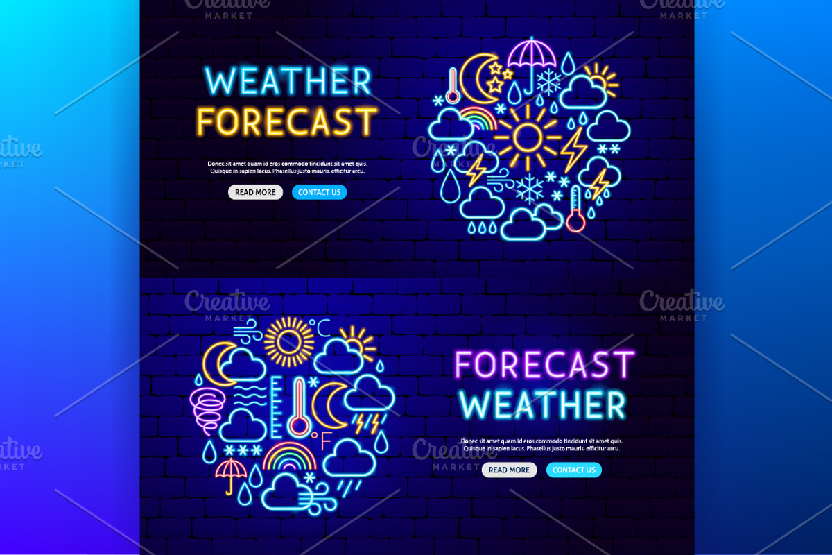 Weather Neon Vector Icons Set, an Outline Icon by Anna_leni (Photo 7 of 11)