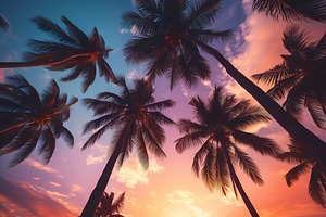 Bottom view of palm trees at sunset, a Nature Photo by AlyaAnd