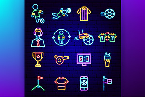 Soccer Football Neon Vector Icons