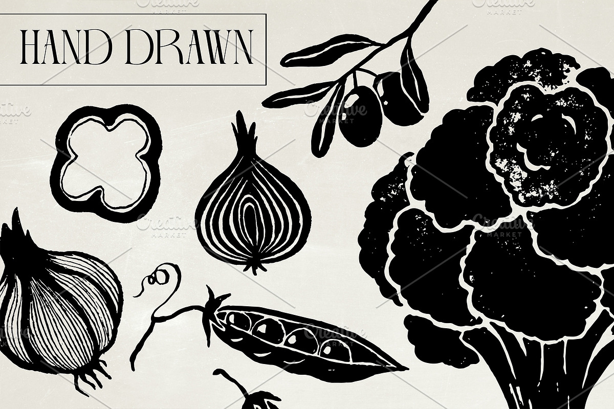 Folk vegetables Linocut Bundle, a Food Illustration by Garden in frame (Photo 2 of 6)