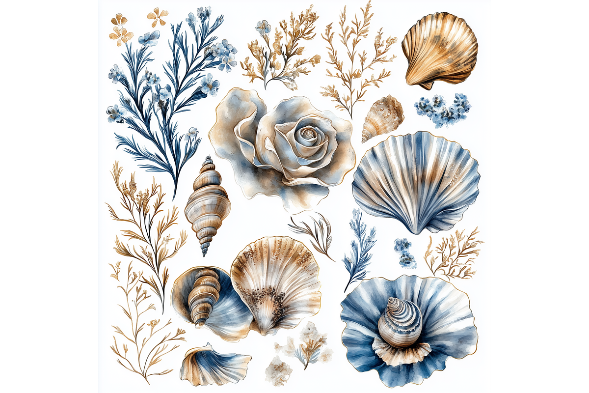 Prompt Sea Shells Flower Clipart, a Decorative Illustration by Creative design (Photo 6 of 7)