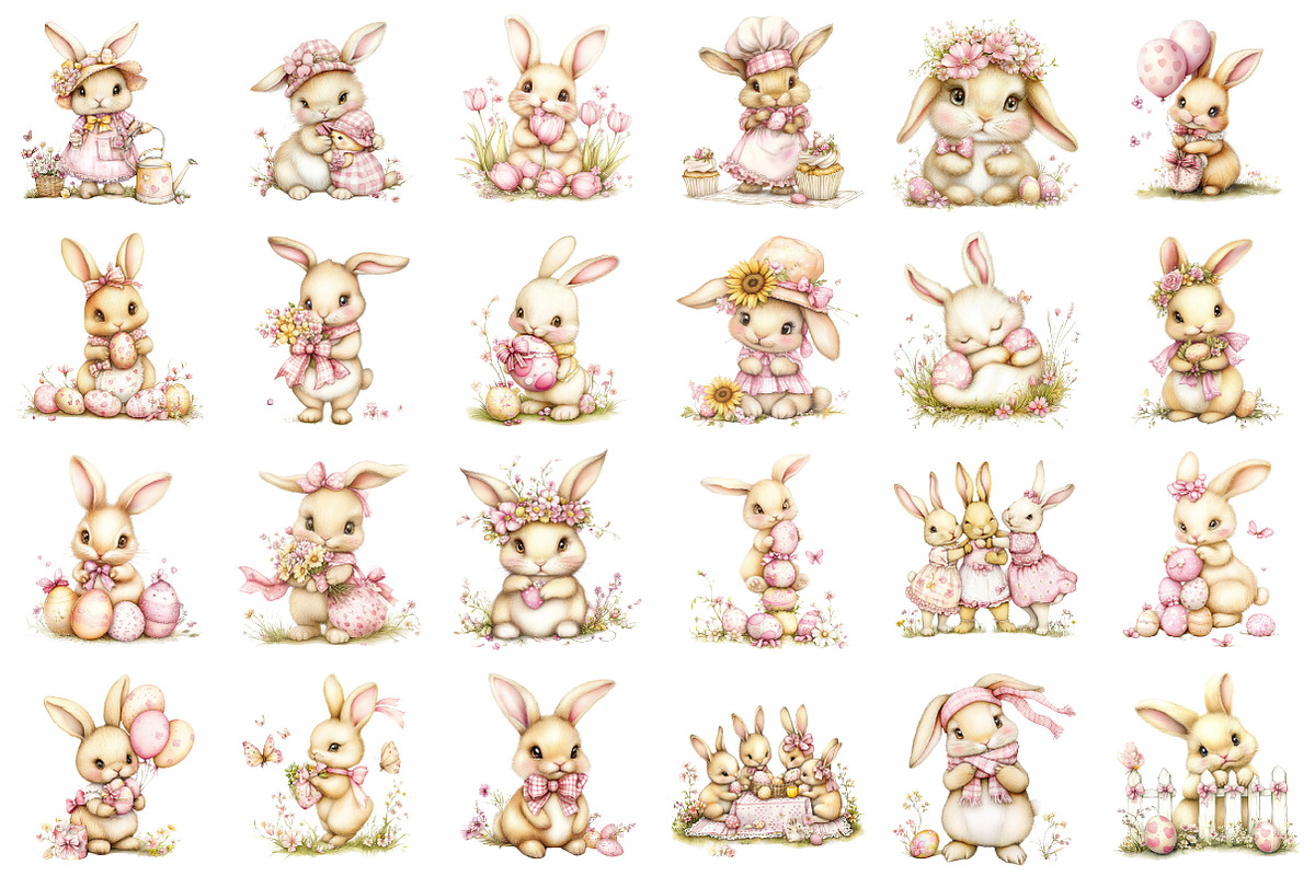Whimsical Spring Rabbits Easter Clip, an Illustration by designcity5 (Photo 2 of 5)