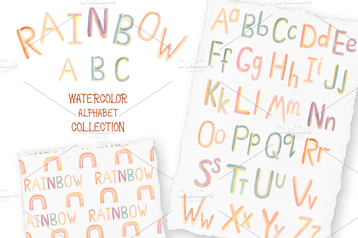 Watercolor Rainbow Alphabet Set, an Education Illustration by MayaNavits (Photo 1 of 7)