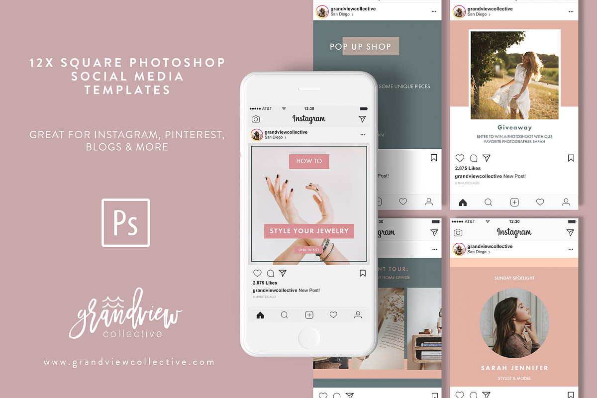 Fashion Blogger Instagram Templates, a Social Media Template by Grandview Collective (Photo 1 of 4)