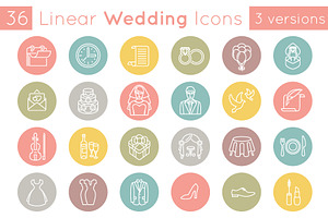 Flat Linear Wedding Icons