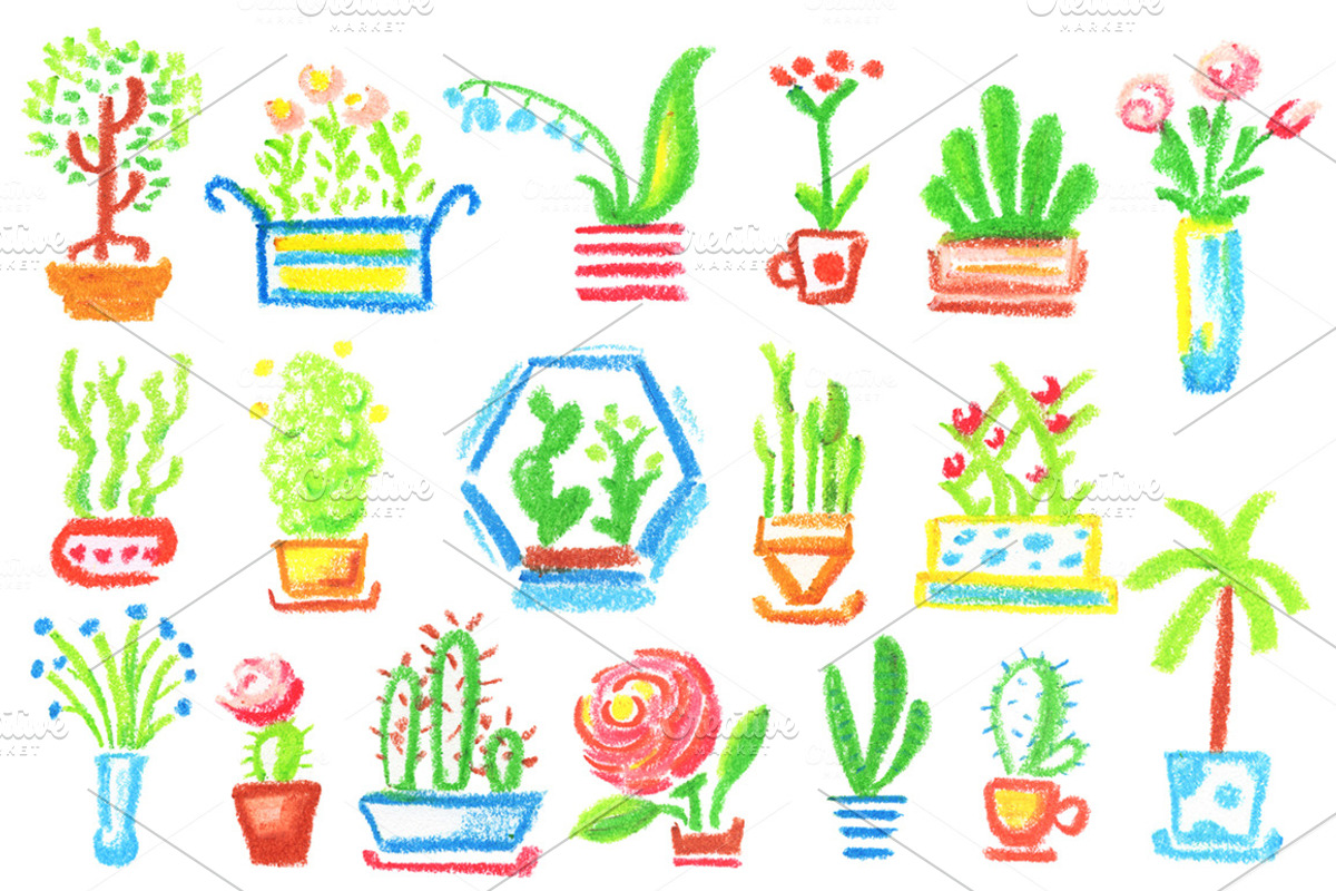 Cute Potted Flowers Pastel Clipart, a Decorative Illustration by RabbitAndPencil (Photo 2 of 5)