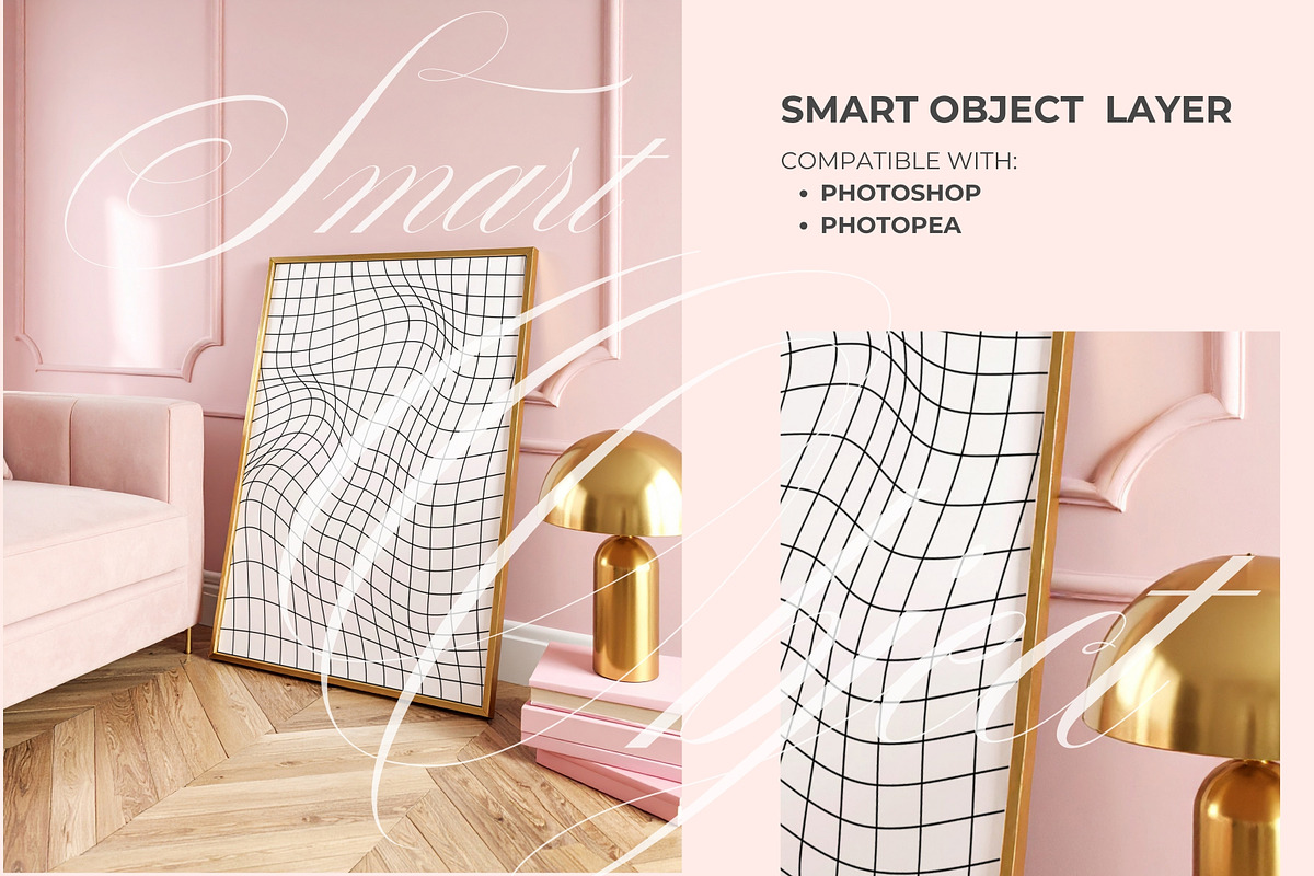 Pink Frame Mockup PSD Smart Layers, a Merchandise Mockup by Honey Island Studio (Photo 2 of 3)