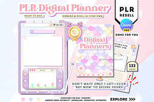 PLR Undated Digital Planner, a Stationery Template by Tas Creative Studio