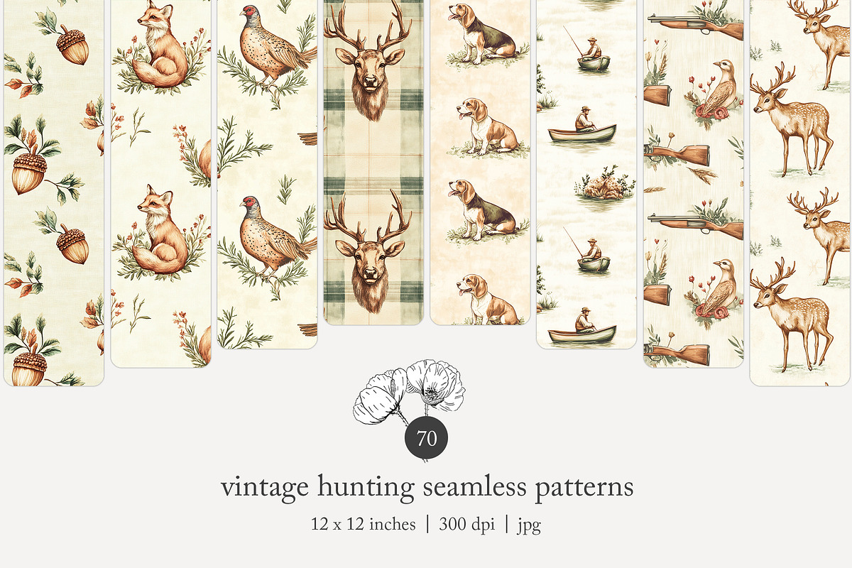 70 vintage hunting seamless pattern, a Pattern Graphic by Poppy Lane Studio (Photo 1 of 10)
