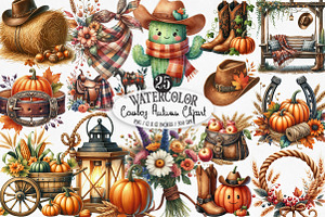 Watercolor Cowboy Autumn Clipart, an Illustration by Designking