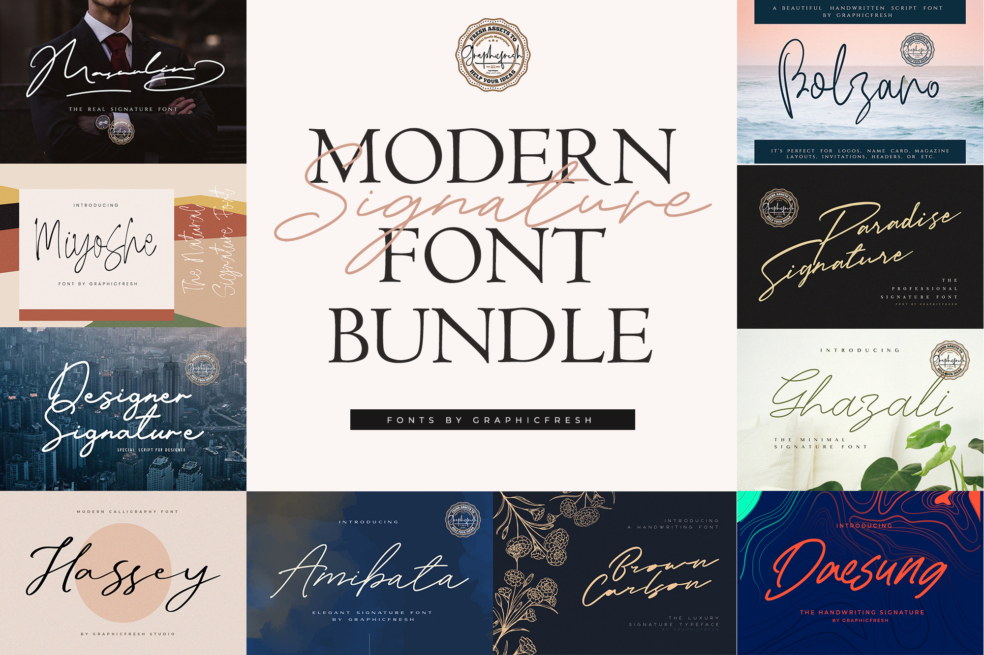 The Modern Signature Font Bundle, a Script Font by Graphicfresh