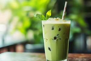 Iced matcha in tall glass with mint, a Food & Drink Photo by MistyDay
