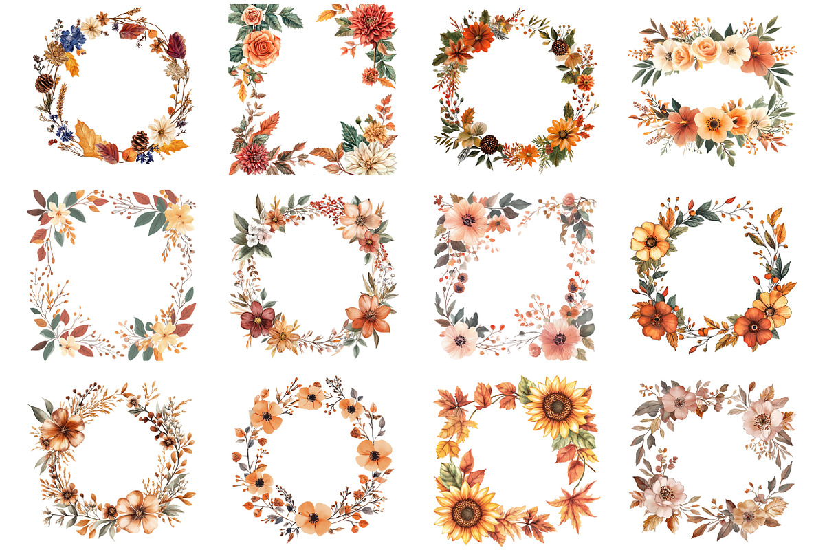 Fall Flower Frame Clipart, an Illustration by Design Market (Photo 2 of 3)