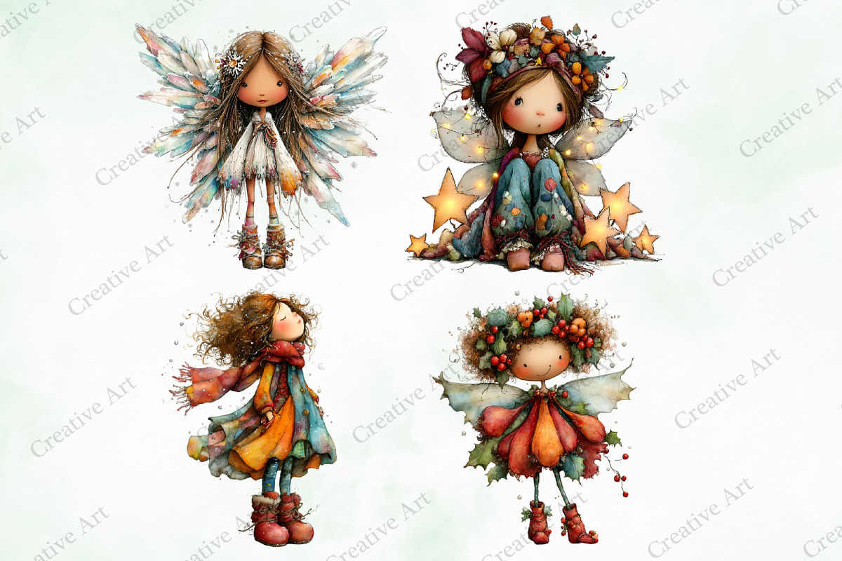 Whimsical Christmas Fairy Clipart, an Illustration by Creative Art (Photo 7 of 10)