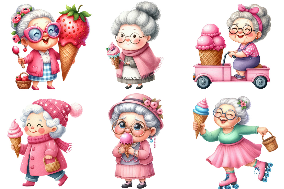 Quirky Grandma Love Ice Cream, an Illustration by Designworld (Photo 3 of 5)