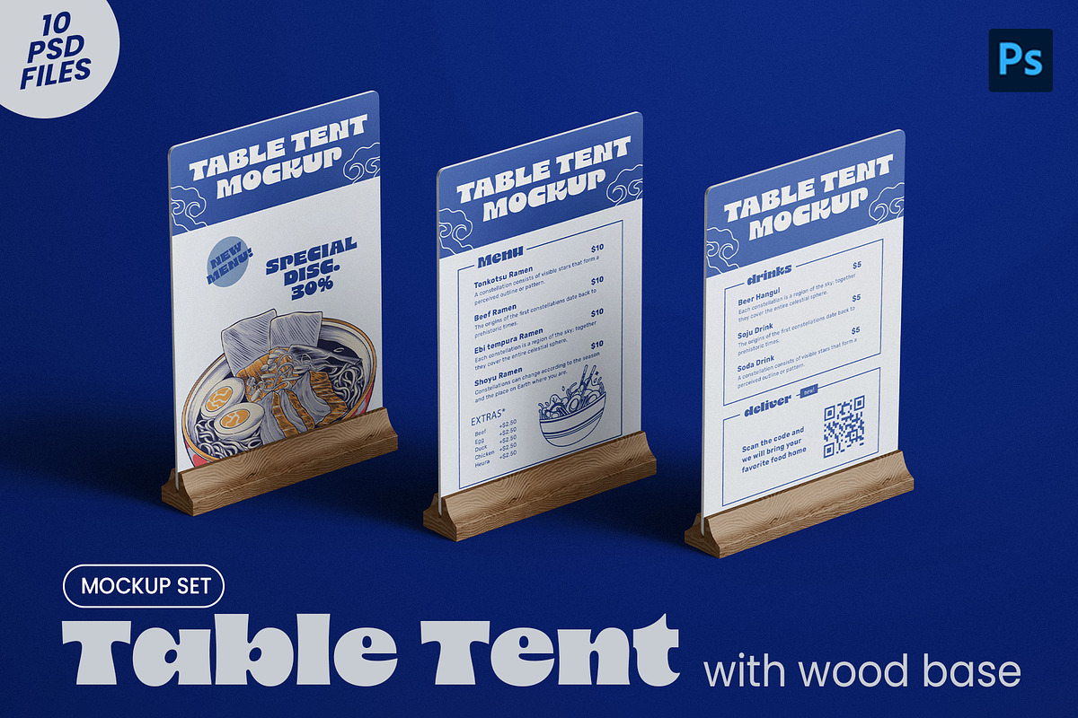 A5 Menu Table Tent PSD Mockup Set, an Advertising Mockup by Remnand Studio (Photo 1 of 11)