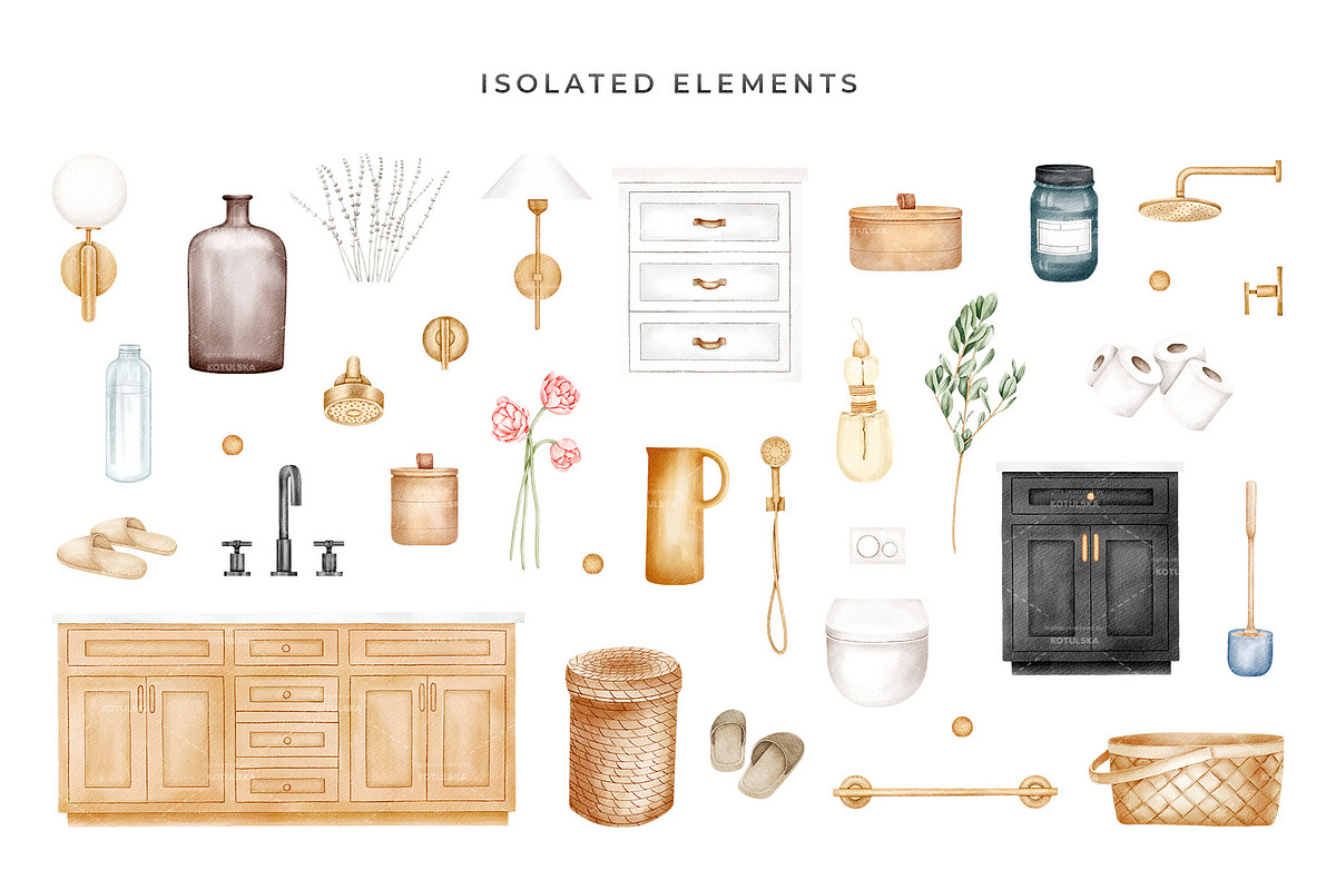 Watercolor Bathroom Creator, a Decorative Illustration by Kotulska (Photo 5 of 16)