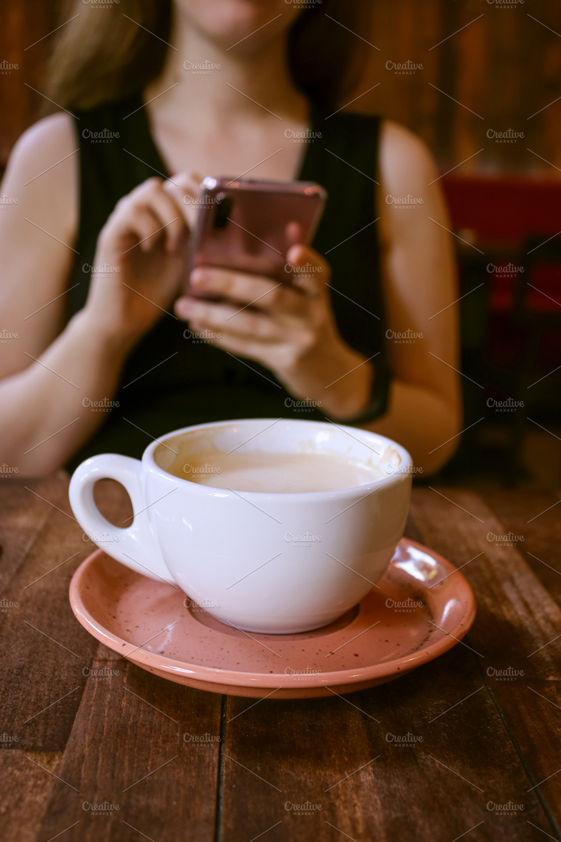 Cozy cafe scene with a steaming cup, a Food & Drink Photo by Sir13