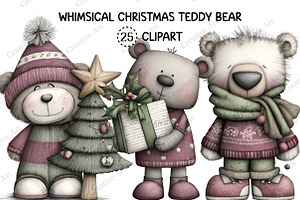 Whimsical Christmas Teddy Bear, an Illustration by Creative Art