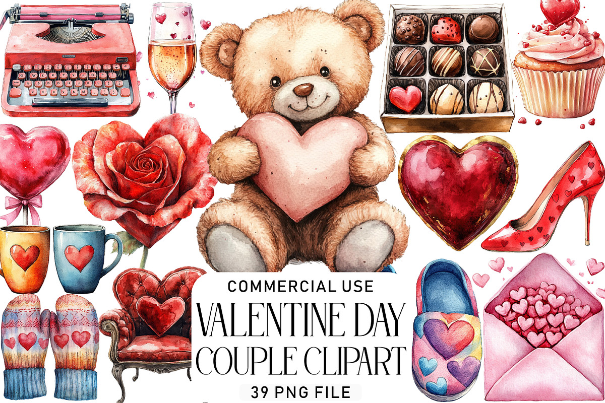 Watercolor Valentines Couple Clipart, an Illustration by Daily.Designs (Photo 1 of 8)