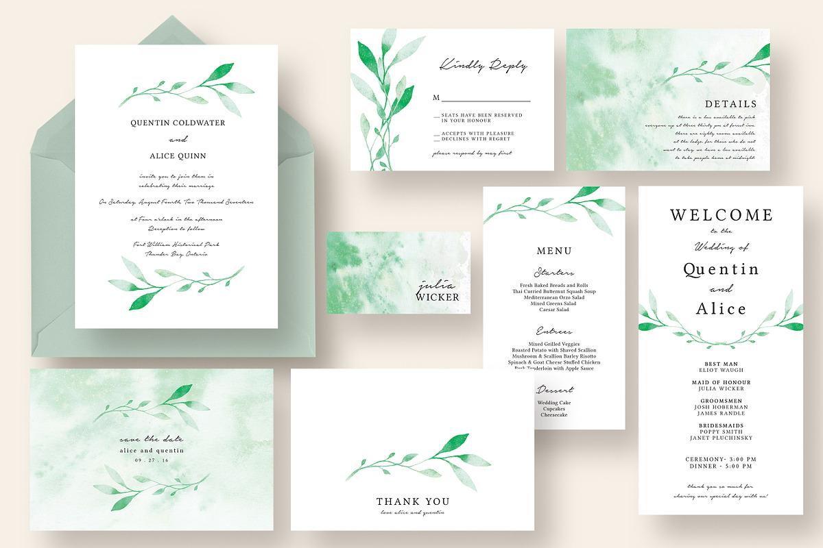 Misty Green Leaves Wedding Suite, an Invitation Template by Knotted Design (Photo 1 of 5)
