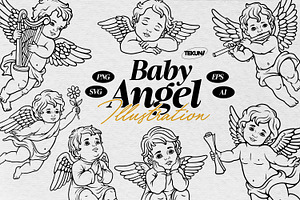 Baby Angel Line Art Bundle, an Illustration by Tekuni
