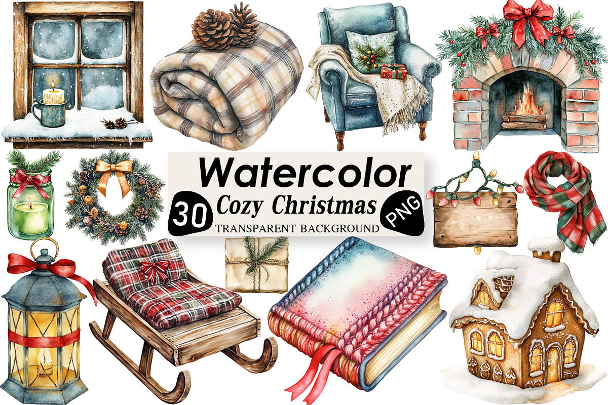 Cozy Christmas Time Clipart, an Illustration by Black Bird Studio (Photo 1 of 6)
