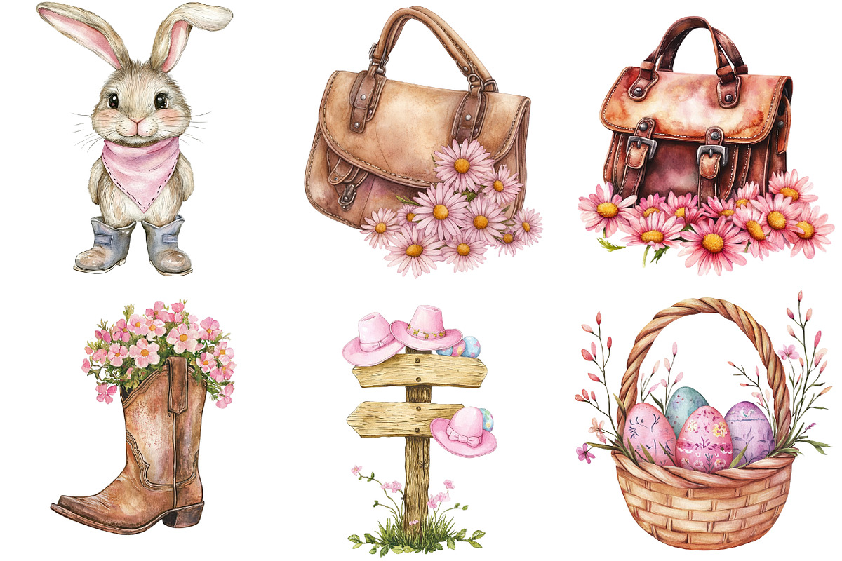 Vintage Pink Easter Western Clipart, a Seasonal Illustration by DreamArtGraphic (Photo 4 of 4)