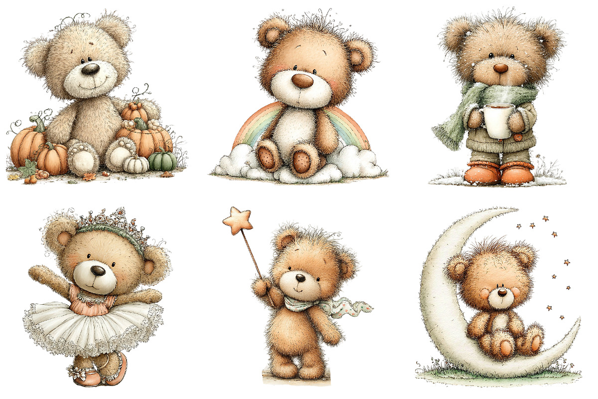 Whimsical Teddy Bear Clipart, an Animal Illustration by Black Bird Studio (Photo 5 of 6)