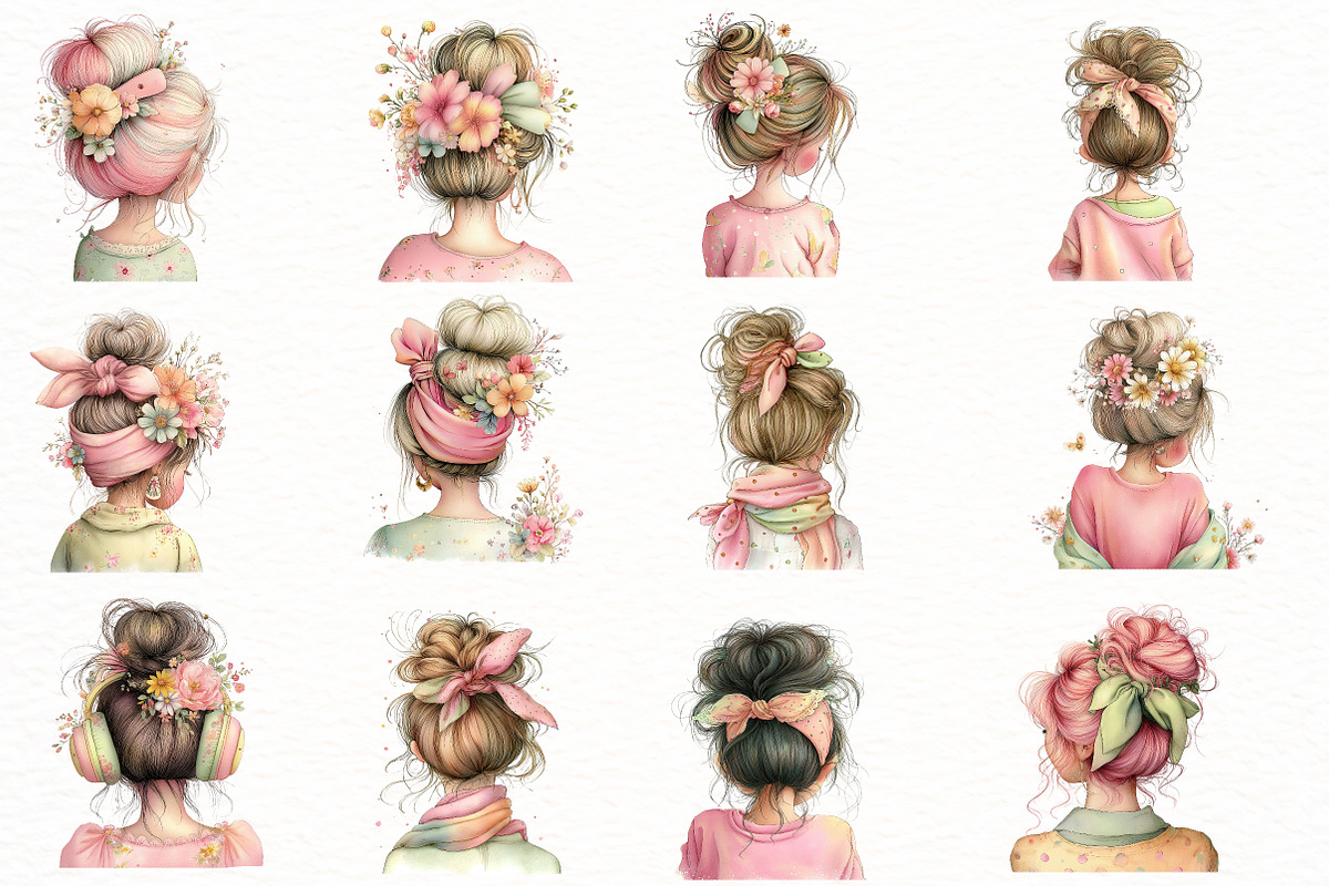 Messy Bun Spring Girls Clipart, an Illustration by Designworld (Photo 5 of 8)