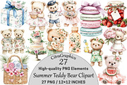 Watercolor Summer Teddy Bear Clipart, a Seasonal Illustration by CitraGraphics (Thumbnail 1 of 4)