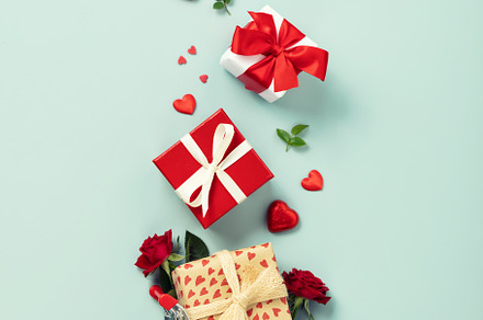 Valentine's day cncept. Shopping trolley with gift boxes, roses,, a Holiday Photo by Natalia Klenova's Shop