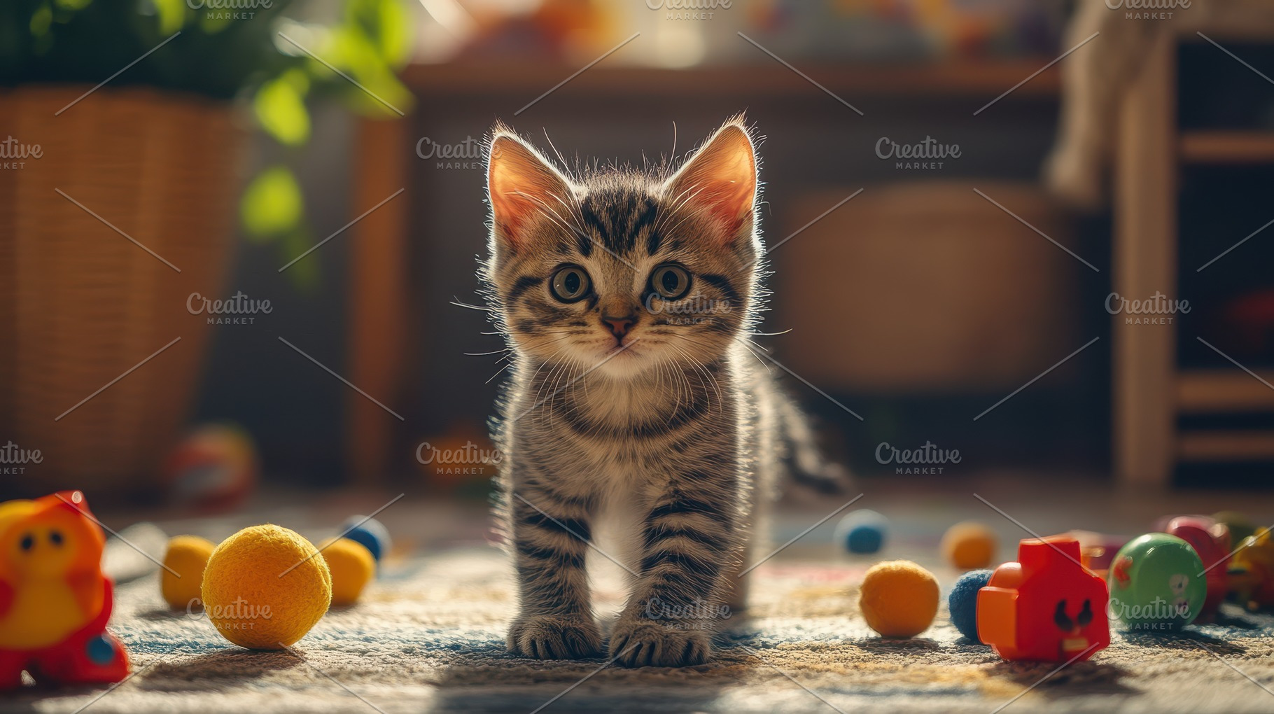 Curious tabby kitten on a playful ad, an Animal Photo by Pixeness Studio