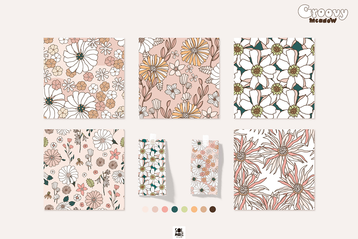 Groovy Meadow floral collection, a Pattern Graphic by solmariart (Photo 3 of 10)
