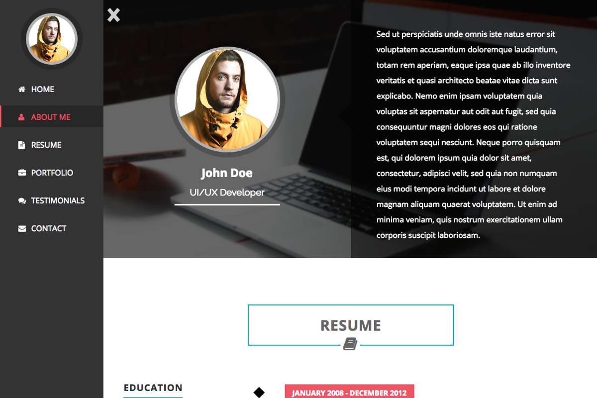 Intima - Resume & Portfolio WordPres, a WordPress Template by Codetic (Photo 2 of 5)