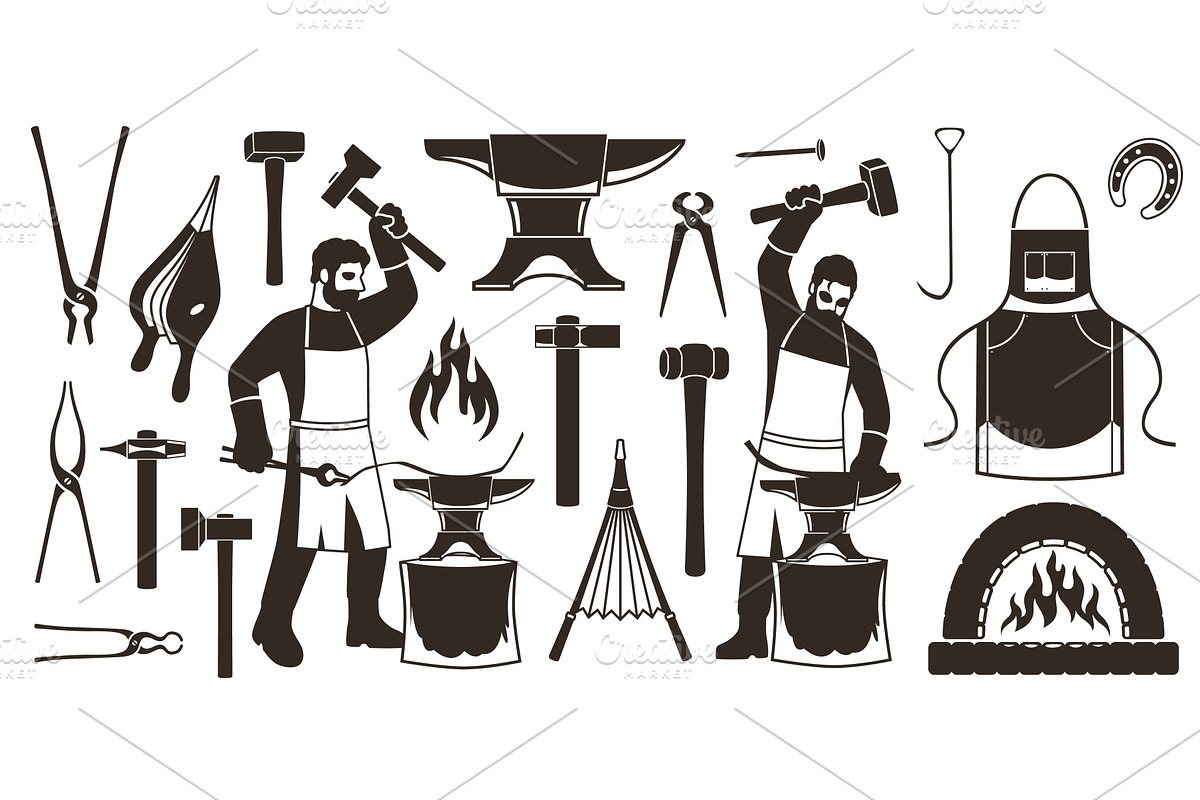 Blacksmith icons. Professionals, an Illustration by YummyBuum