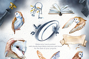 Watercolor Owl Beauty Clipart Set, an Animal Illustration by ArtCreationsDesign (Thumbnail 10 of 11)