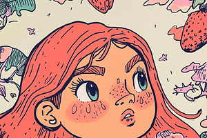 A pretty girl in a strawberry garden, a Person Illustration by Sybillla