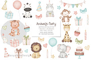 Cute animals birthday party clipart, an Illustration by TanyaArtsDesign (Thumbnail 2 of 3)