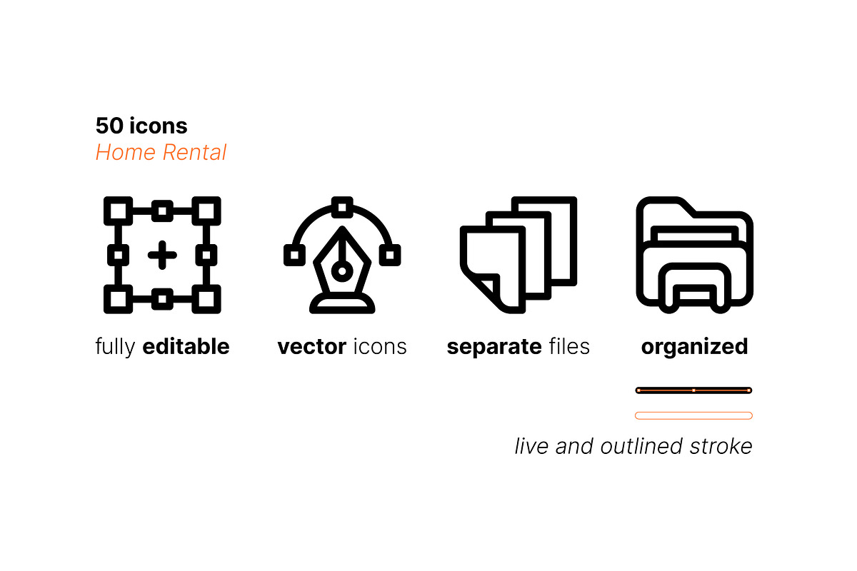 50 Home Rental Icons, an Outline Icon by Side Project (Photo 4 of 8)