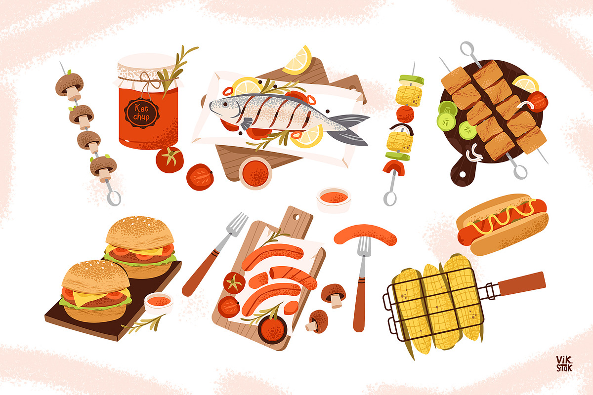 Summer BBQ Clipart + Recipe Page, a Food Illustration by vik.stock (Photo 2 of 5)