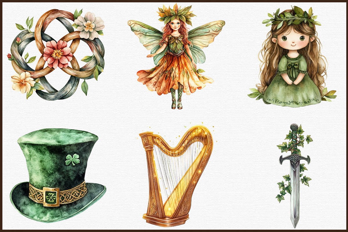 Watercolor Cute Celtic Clipart Bundl, an Illustration by Sublimation Artist (Photo 3 of 6)