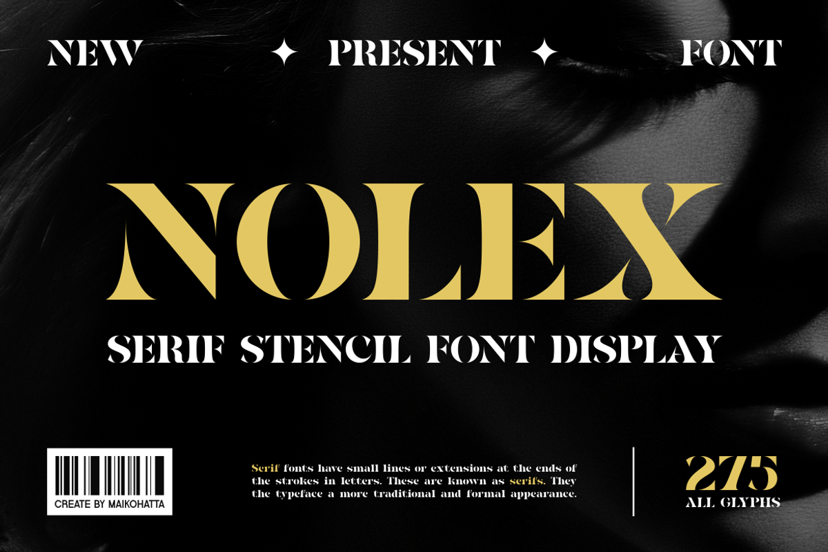Nolex - Serif Stencil Font Display, a Serif Font by MaikoHatta (Photo 1 of 8)