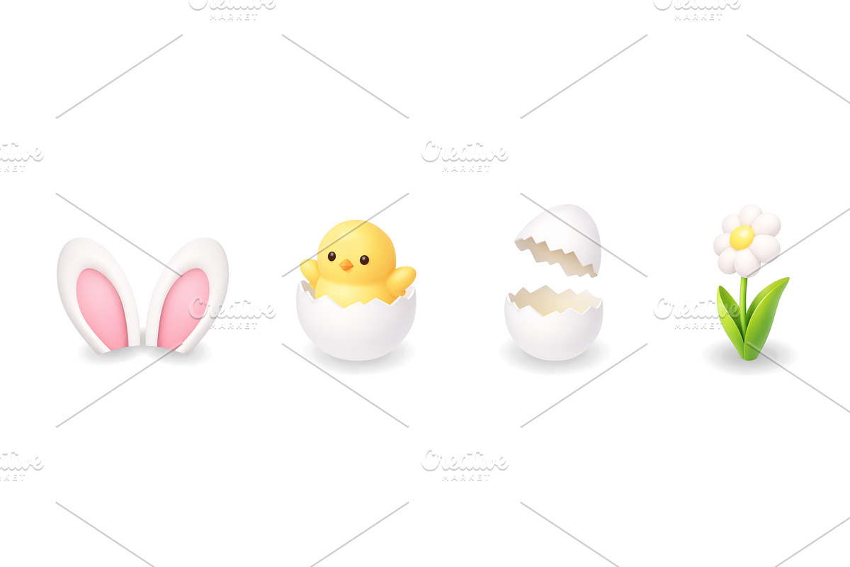 Bunny ears, hatching chick, cracked, an Object Illustration by GraphiShop