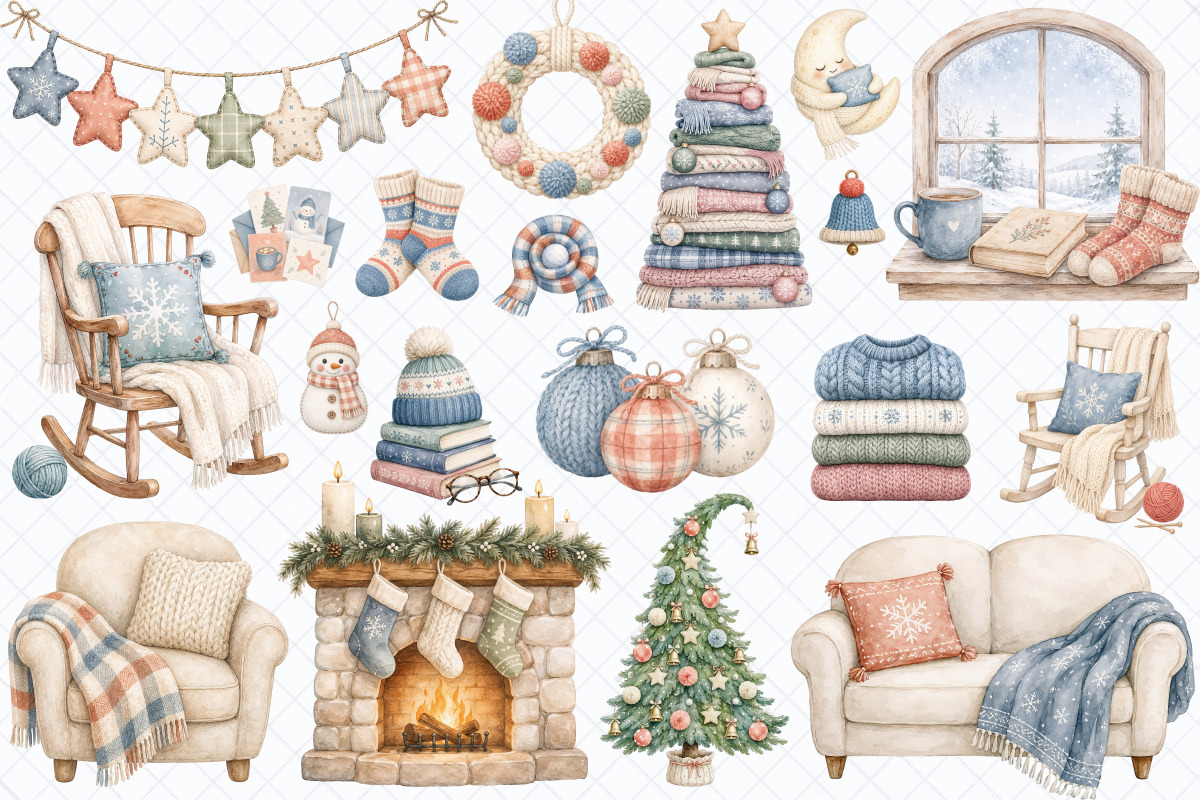Cozy & Hygge Winter Clipart - 65 PNG, a Seasonal Illustration by Whimsy Brush Studio (Photo 2 of 9)