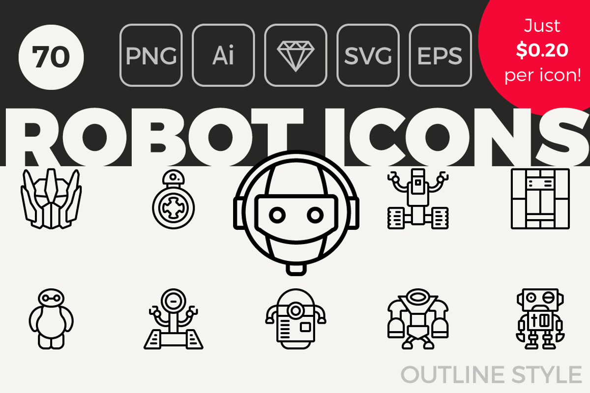 70 Robot Icons - Outline Style, an Outline Icon by Designerbundle (Photo 1 of 3)