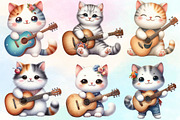 Watercolor Cat With Guitar Clipart, an Illustration by CraftArtStudio (Thumbnail 2 of 3)